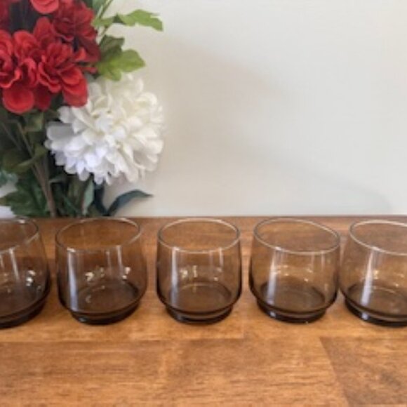 Vintage Dominion Lowball Glasses Smokey Grey Brown Tint – Set of 5 - Picture 6 of 7